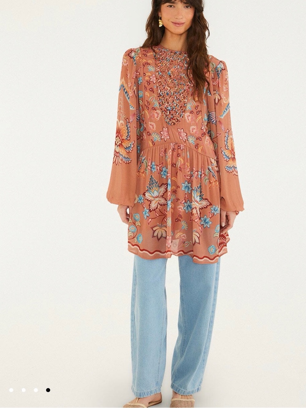 Mocha Boho Enhance Lace Long Sleeve Mini Dress - Picture 5 of 7